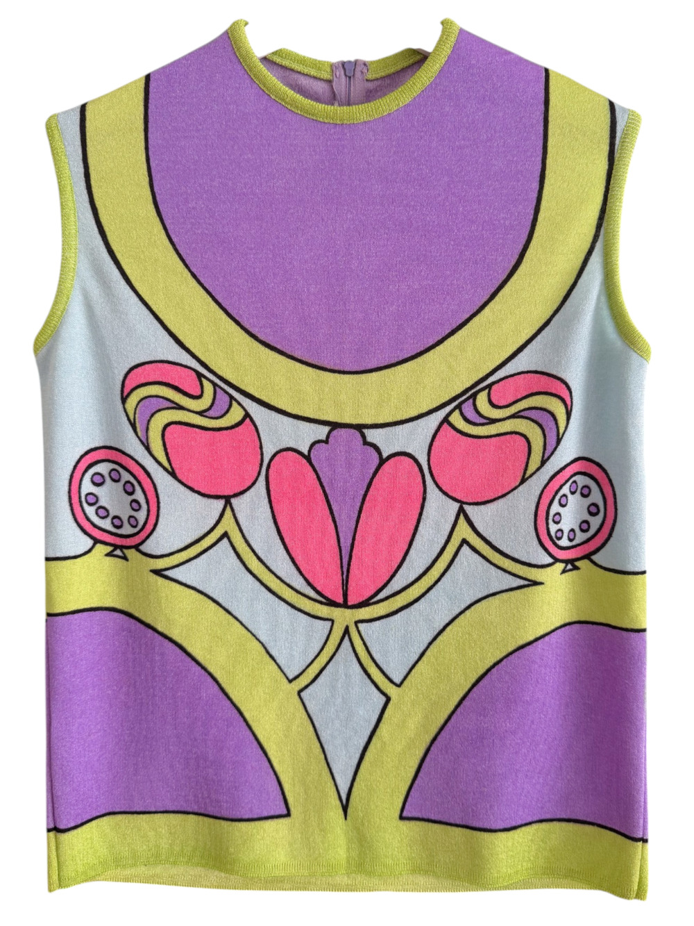 Vintage 60's Mod Psychedelic Stretch Knit Tank Top Dopamine Maximalist Pop Art - Picture 1 of 5
